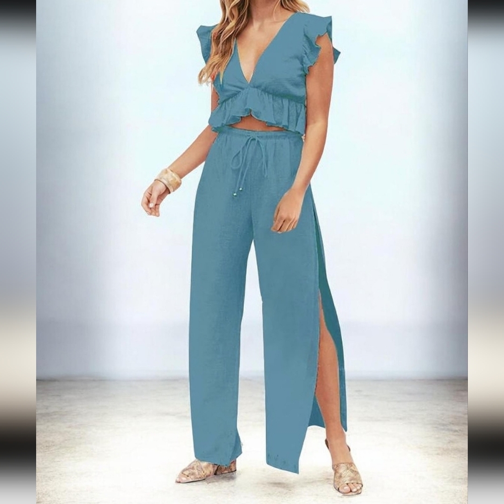 Blue Ruffle Two Piece Jumpsuit